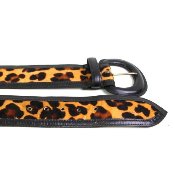 Avignon BLACK LEATHER PONY HAIR ANIMAL PRINT 1 7/8"Wd DRESS CASUAL BELT Sz M(52D - Picture 13 of 14